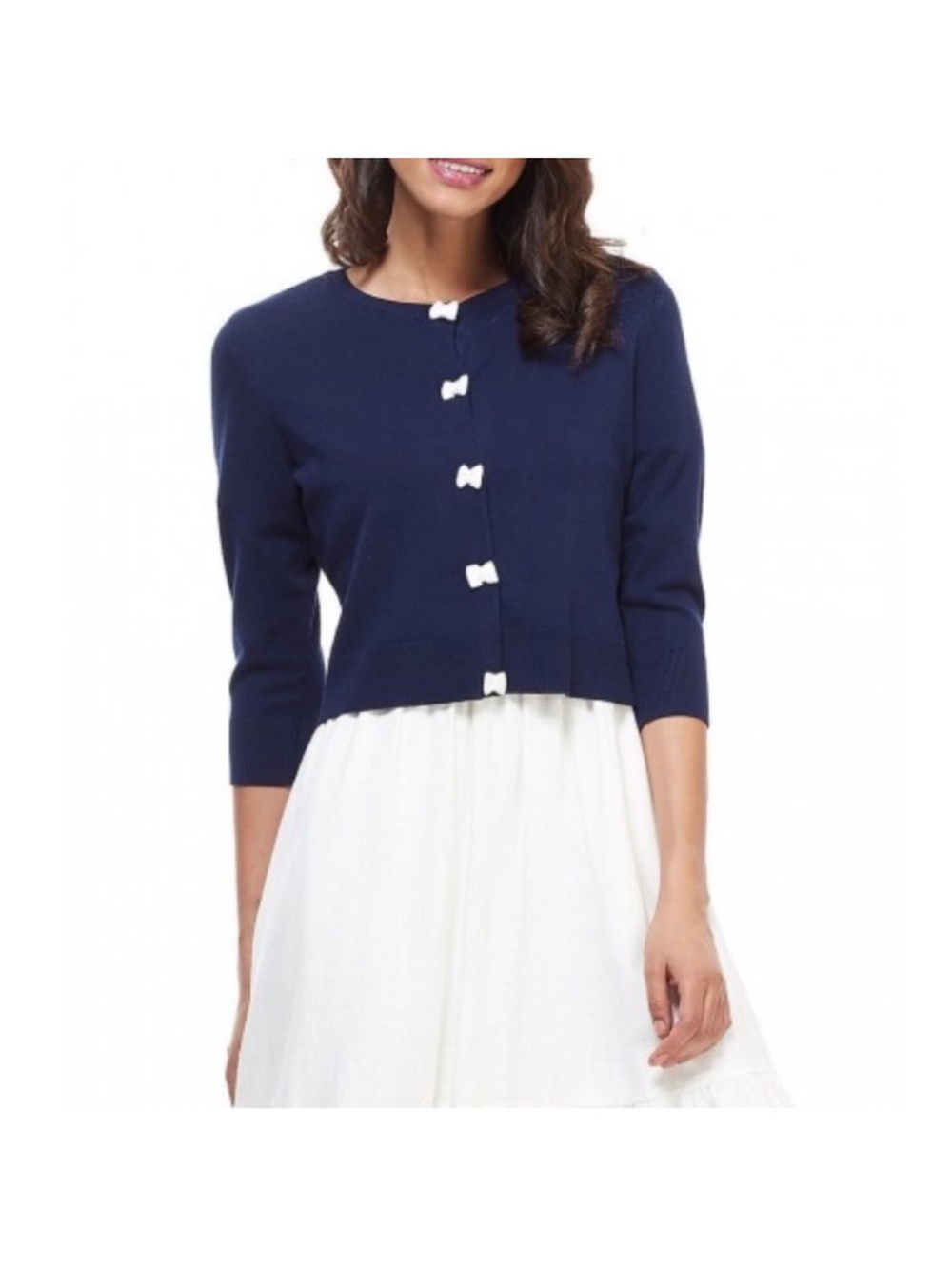 Gal Meet Glam Iris Bow Navy Sweater Cardigan, S